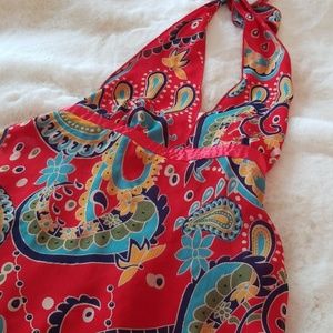 Halter Red Midi Dress (Printed)